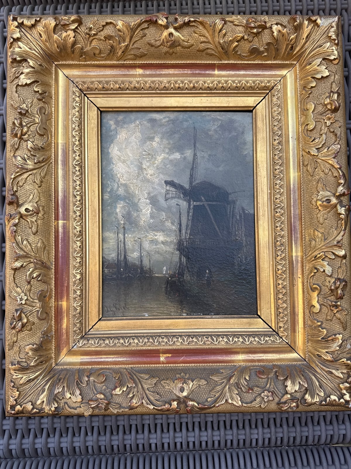 J.G. Vogel Schilderij: Molen aan het water, gesigneerd, Paneel, Realistisch, Ophalen of Verzenden, Gesigneerd