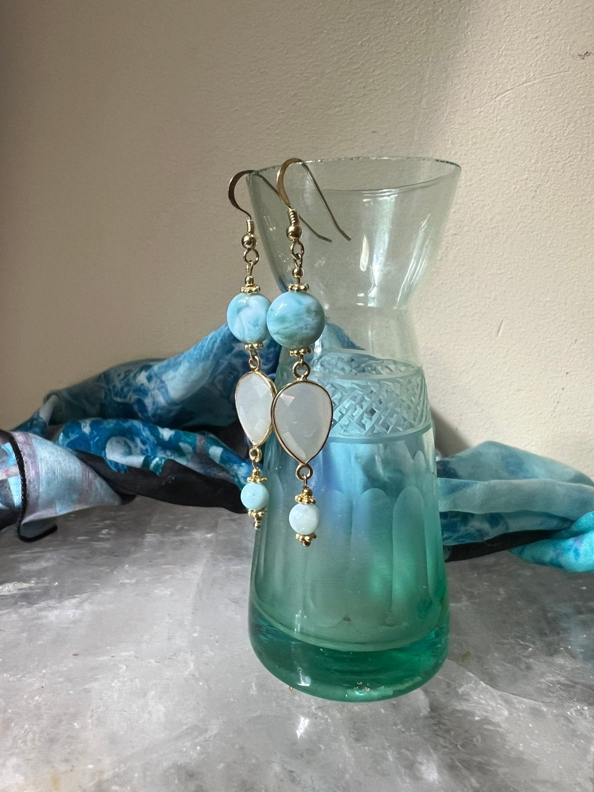 Larimar maansteen regenboog zilver geluk vrede balans uniek, Hangers, Magnolia11, Nieuw, Ophalen of Verzenden