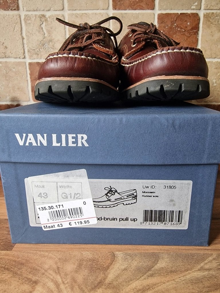 Heren Moccassins maat 43, Bruin, Van Lier, Ophalen of Verzenden, Zo goed als nieuw