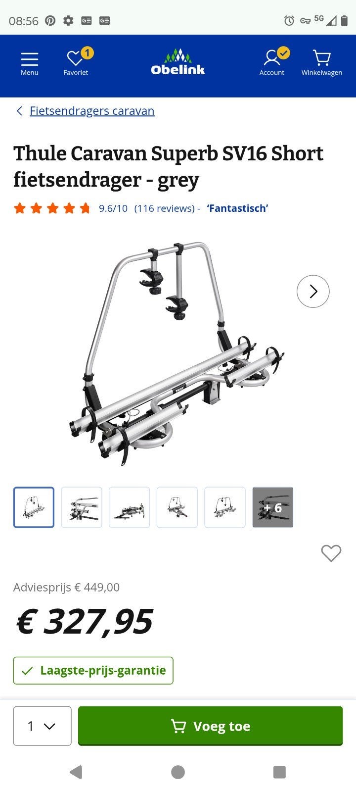 Thule caravan superb SV16 short fietsendrager grey te koop, Caravans en Kamperen, Ophalen