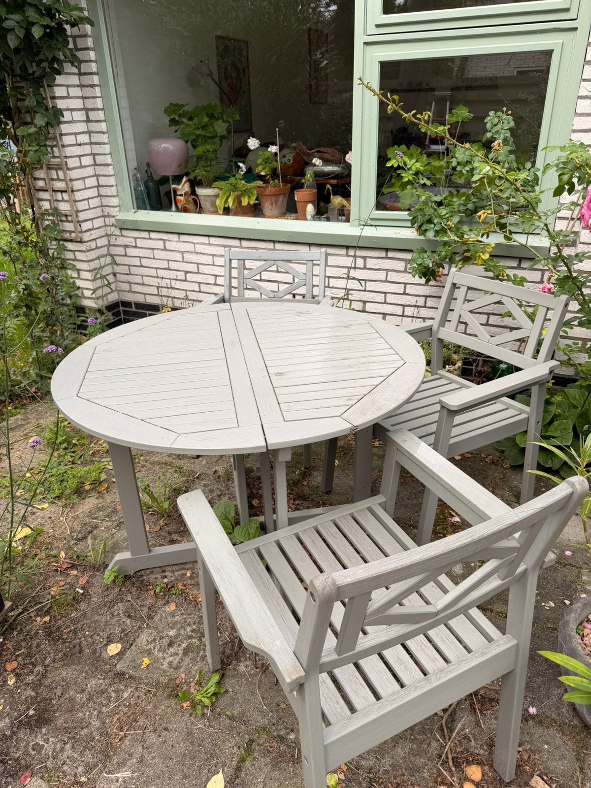 Bondholmen tuinset: tafel en 6 stoelen., 6 zitplaatsen, Ophalen of Verzenden, Zo goed als nieuw, Tuinset