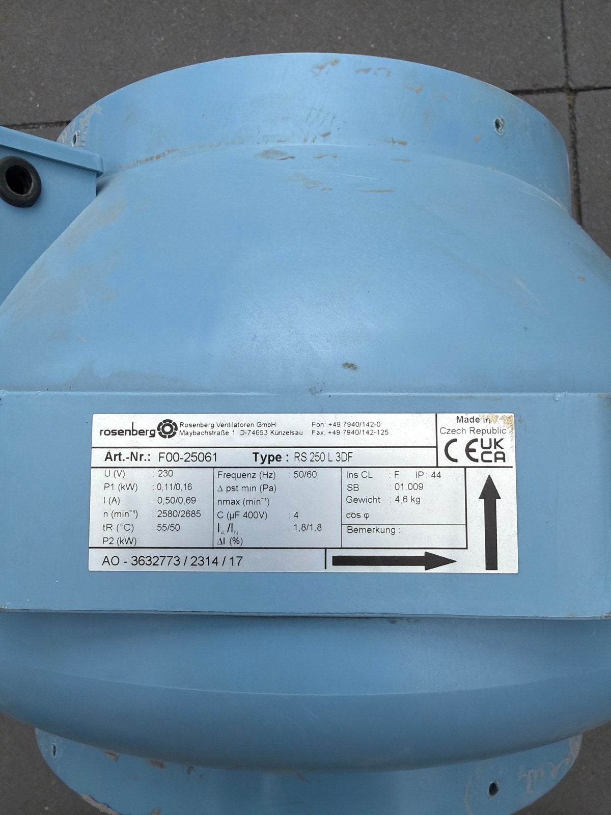 Rosenberg buisventilator RS 250 L 3DF - kunststof, Ophalen of Verzenden, Zo goed als nieuw, Overige