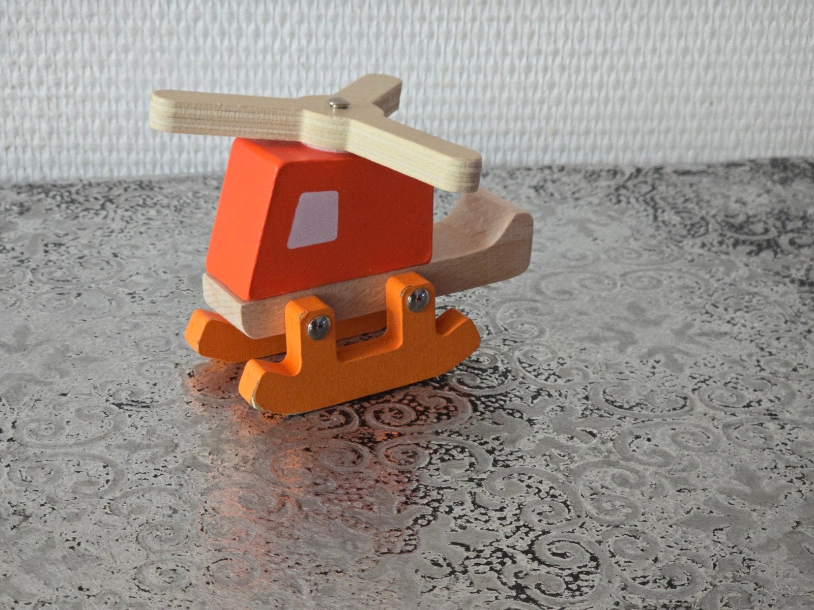 Houten speelgoed helikopter - Oranje, Ophalen of Verzenden, Gebruikt