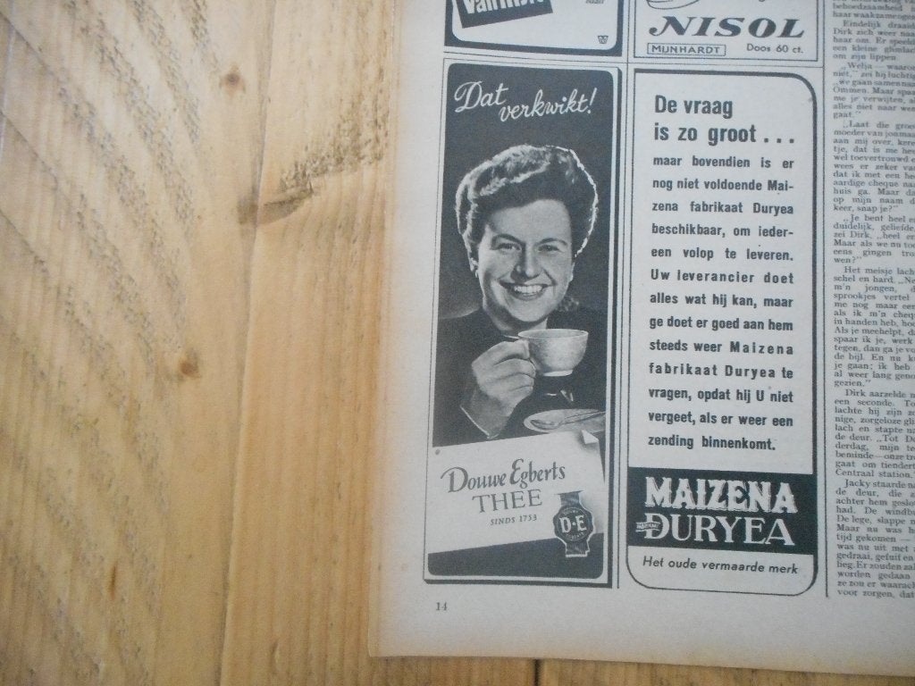 Advertenties Douwe Egberts. 5 Stuks. 1947., Verzamelen, Merken en Reclamevoorwerpen, Ophalen of Verzenden, Gebruikt, Reclamebord