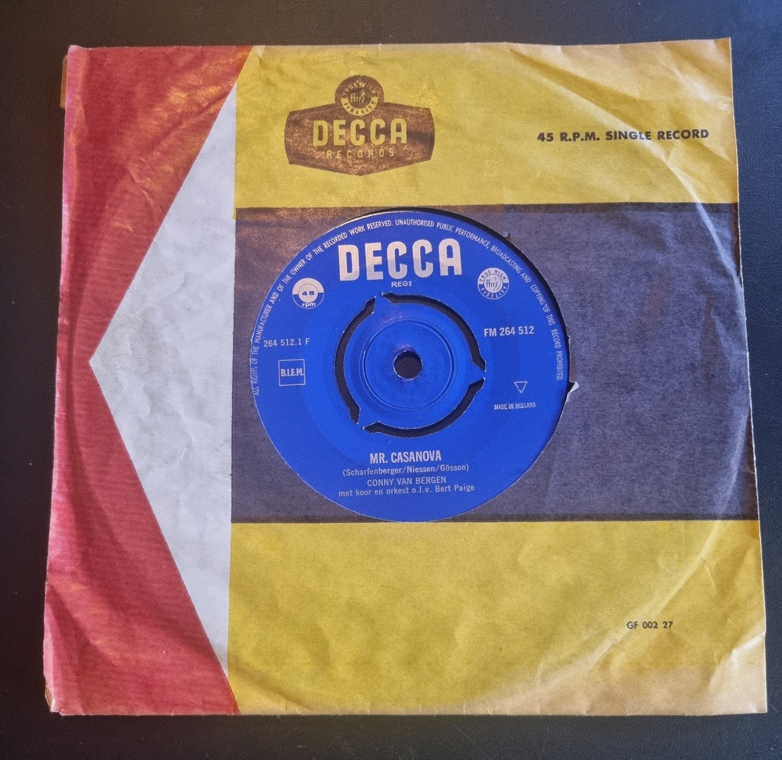 7" Piraat - Conny van Bergen - Mr. Casanova/Jongelief, Cd's en Dvd's, Vinyl | Nederlandstalig, Ophalen of Verzenden, Gebruikt
