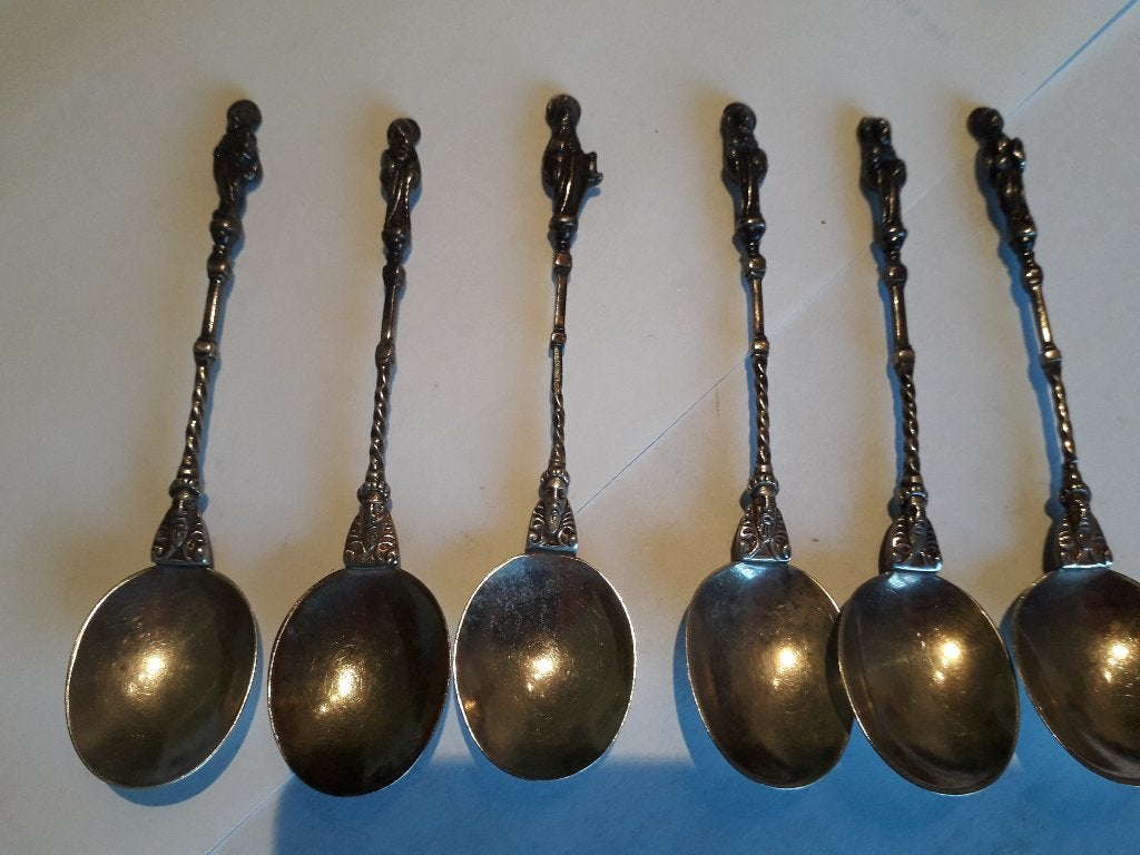 6 OUDE ZILVEREN APOSTEL KOFFIE LEPELS I.Z.G.STAAT, Ophalen of Verzenden, Zilver