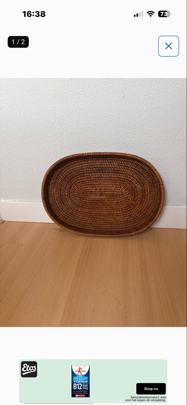 Rotan dienblad ovaal - Zo goed als nieuw, Gevlochten, Natuurlijk materiaal, Ophalen of Verzenden, Zo goed als nieuw