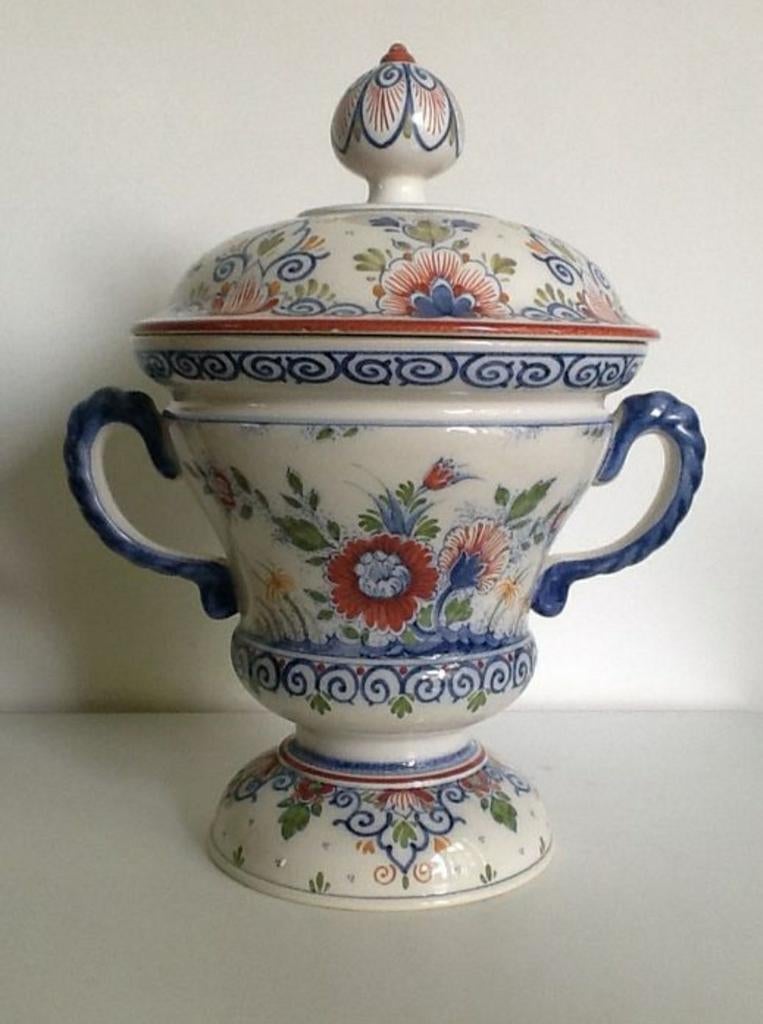Prachtige Polychroom Delfts Blauw Gemberpot met Deksel, Ophalen of Verzenden