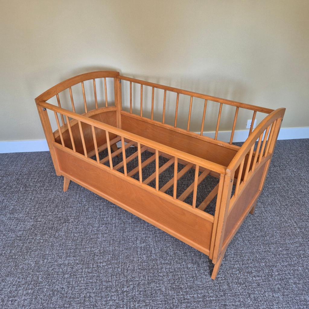Vintage houten ledikantje 120x60cm, Gebruikt, Bruin, 190 cm of minder, Hout