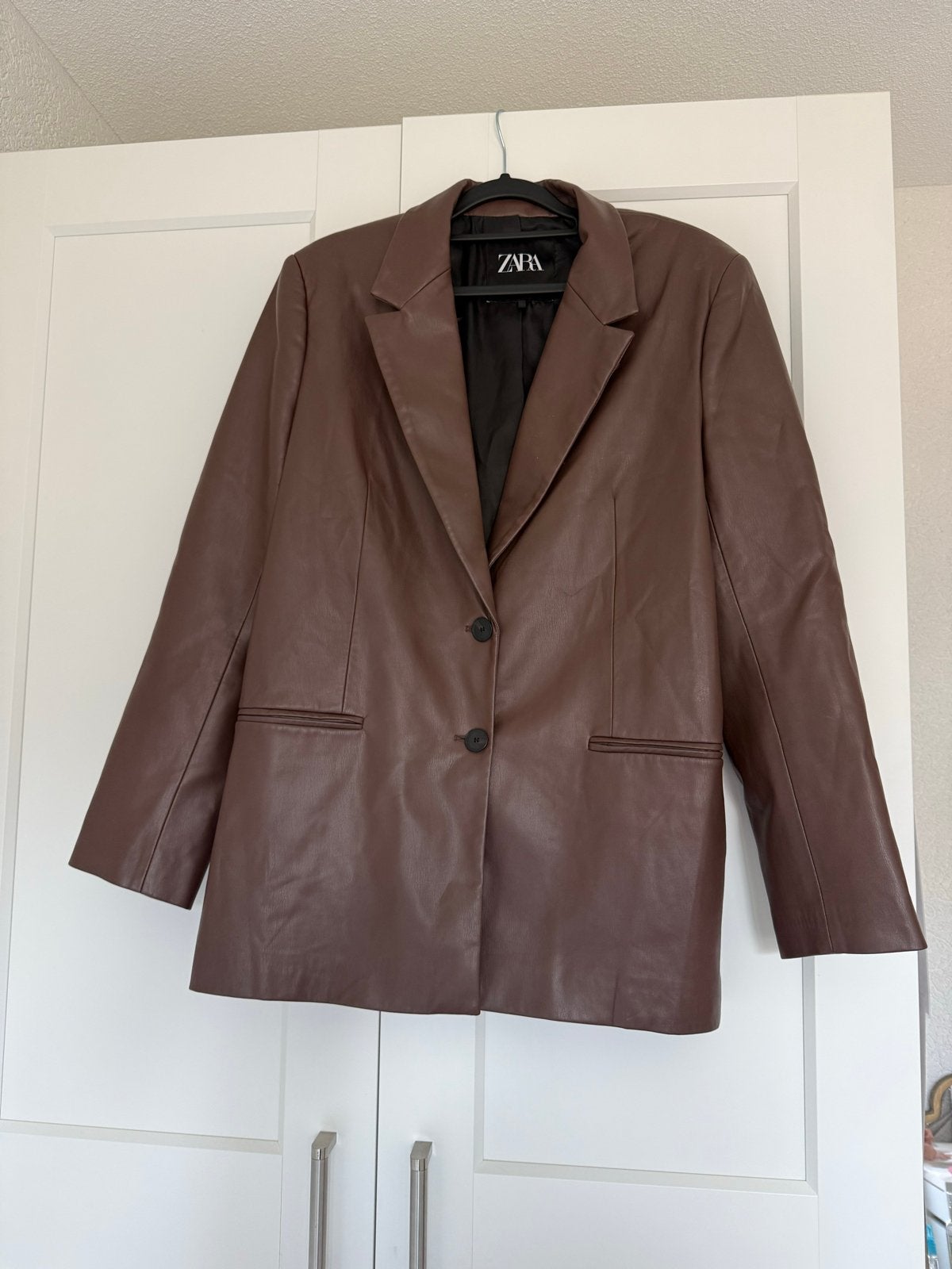 Zara bruin leren jasje Maat L leatherlook veganleer colbert, Maat 38/40 (M), Bruin, Ophalen of Verzenden, Zo goed als nieuw