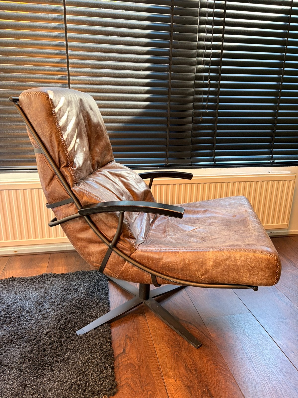 Zitmaxx relax stoel echt leer, cognac, industrieel, Huis en Inrichting, Fauteuils, Ophalen, Gebruikt, Industrieel, 50 tot 75 cm
