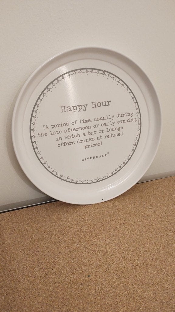 Riverdale wandbord HAPPY HOUR wit metaal 25 cm, 25 cm, Zo goed als nieuw, Wandbord of Wandpaneel, Modern