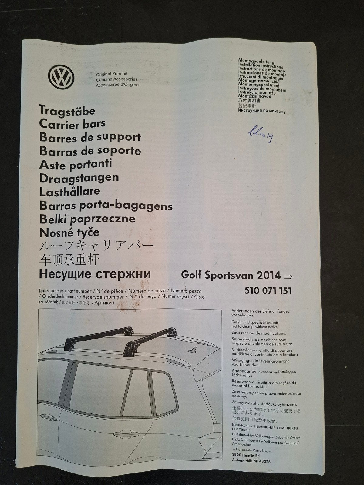 Originele VW Golf Sportsvan 2014+ dakdragers, Auto diversen, Ophalen of Verzenden