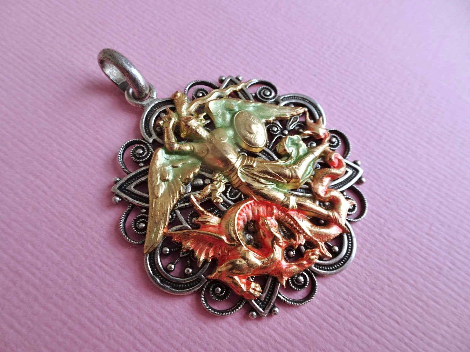 jwg Vintage 60s mythologische ketting hanger draak zilver kl, Verzenden, Overige materialen, Hanger