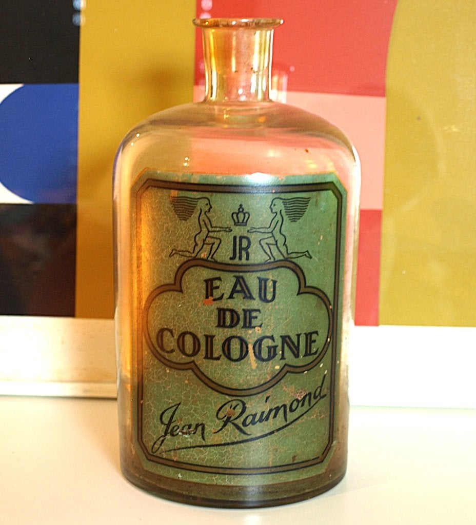 Art Deco 26 cm grote! parfumfles Jean Raimond Eau De Cologne, Ophalen, Gebruikt, Miniatuur