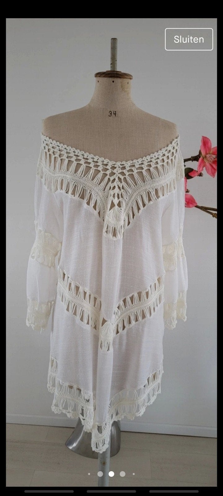 Witte Ibiza Top met Gehaakte Details mt 36, Ophalen of Verzenden, Zo goed als nieuw, Maat 36 (S), Wit