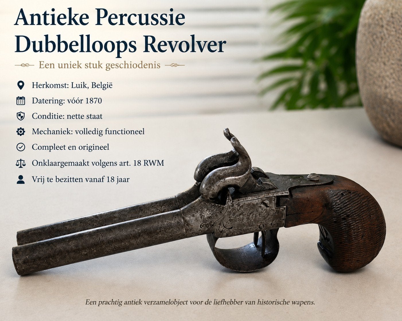 antiek percussie pistool dubbelloops, Ophalen of Verzenden