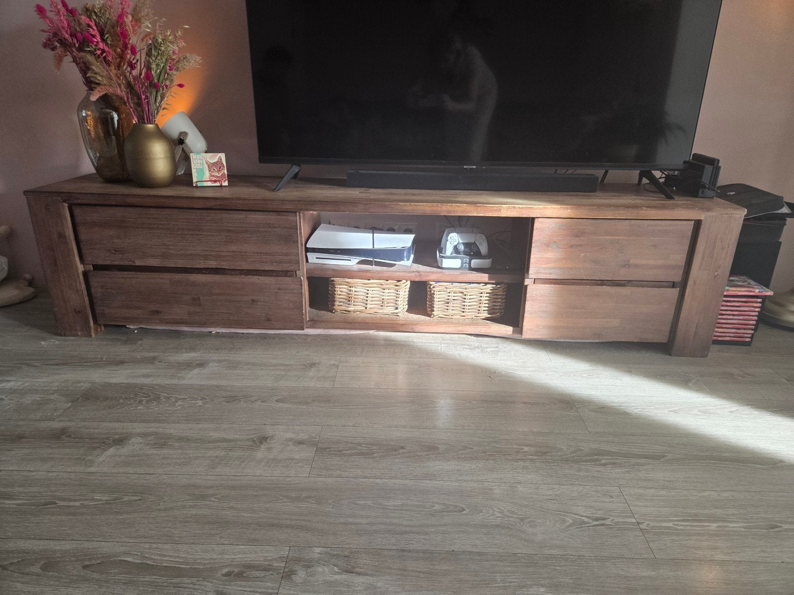 Breed TV-meubel met 4 lades - 220x50x45 cm, Gebruikt, Ophalen of Verzenden, 200 cm of meer, Minder dan 100 cm