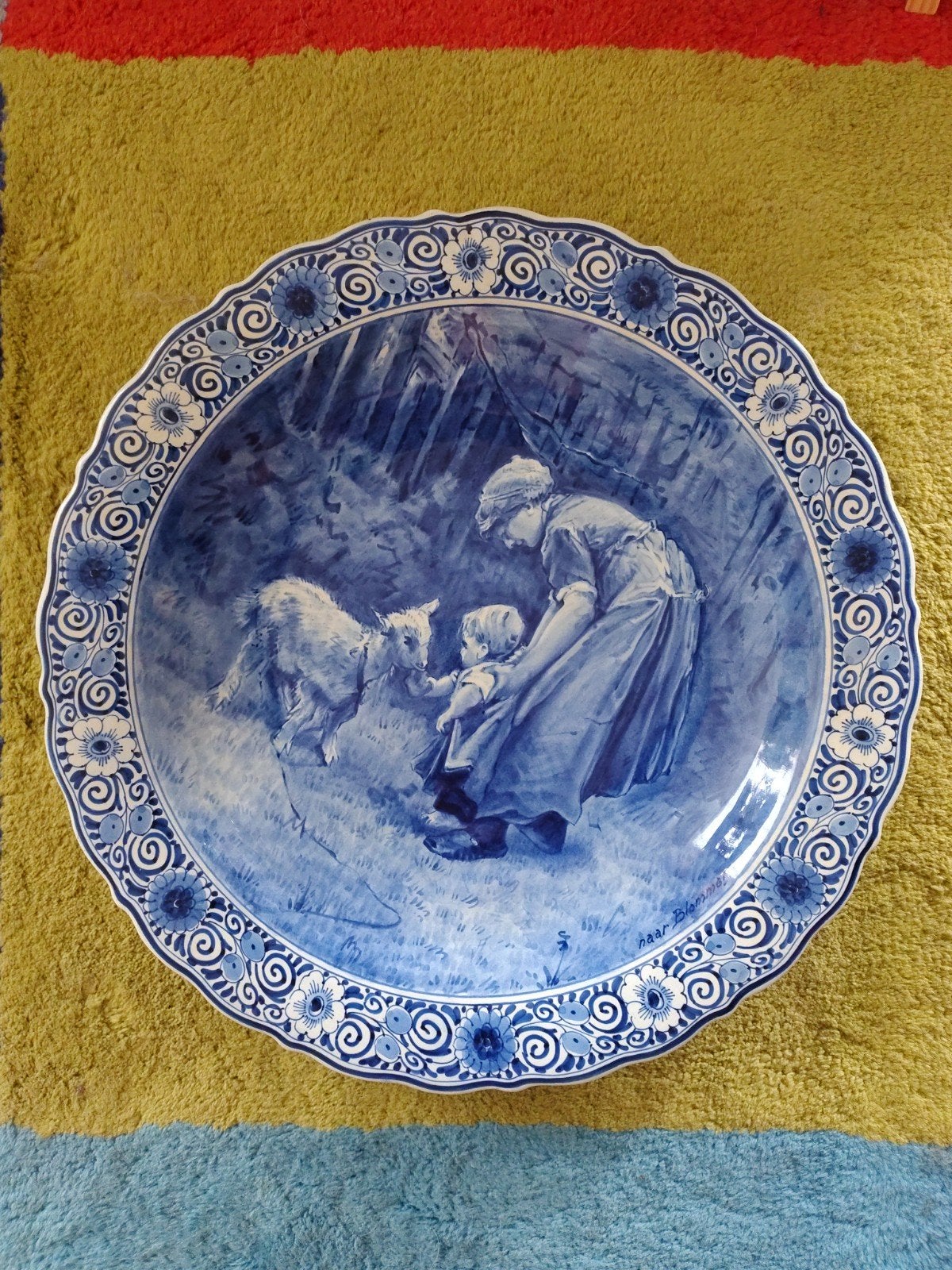 Royal Delft Wandb 1945 - Moeder, Kind en Geit - H.E. Plank, Ophalen of Verzenden