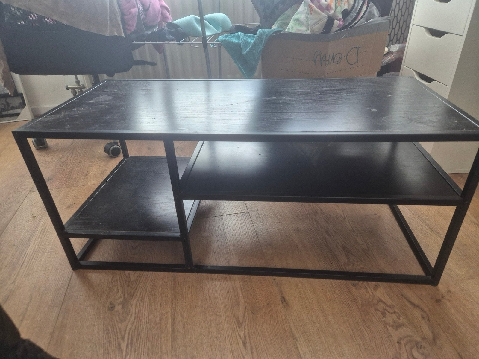 Salontafel 90x40 cm - Zwart met metalen frame, Gebruikt, 50 tot 100 cm, 50 tot 100 cm, Rechthoekig