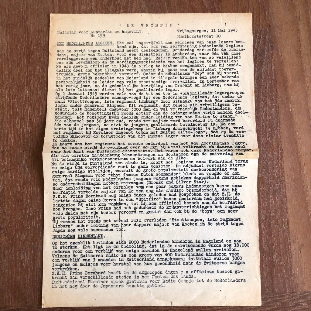 Prinses Irene Brigade. De Vrijheid - Bulletin voor Amsterdam, Verzenden, Overige soorten, Nederland, Boek of Tijdschrift