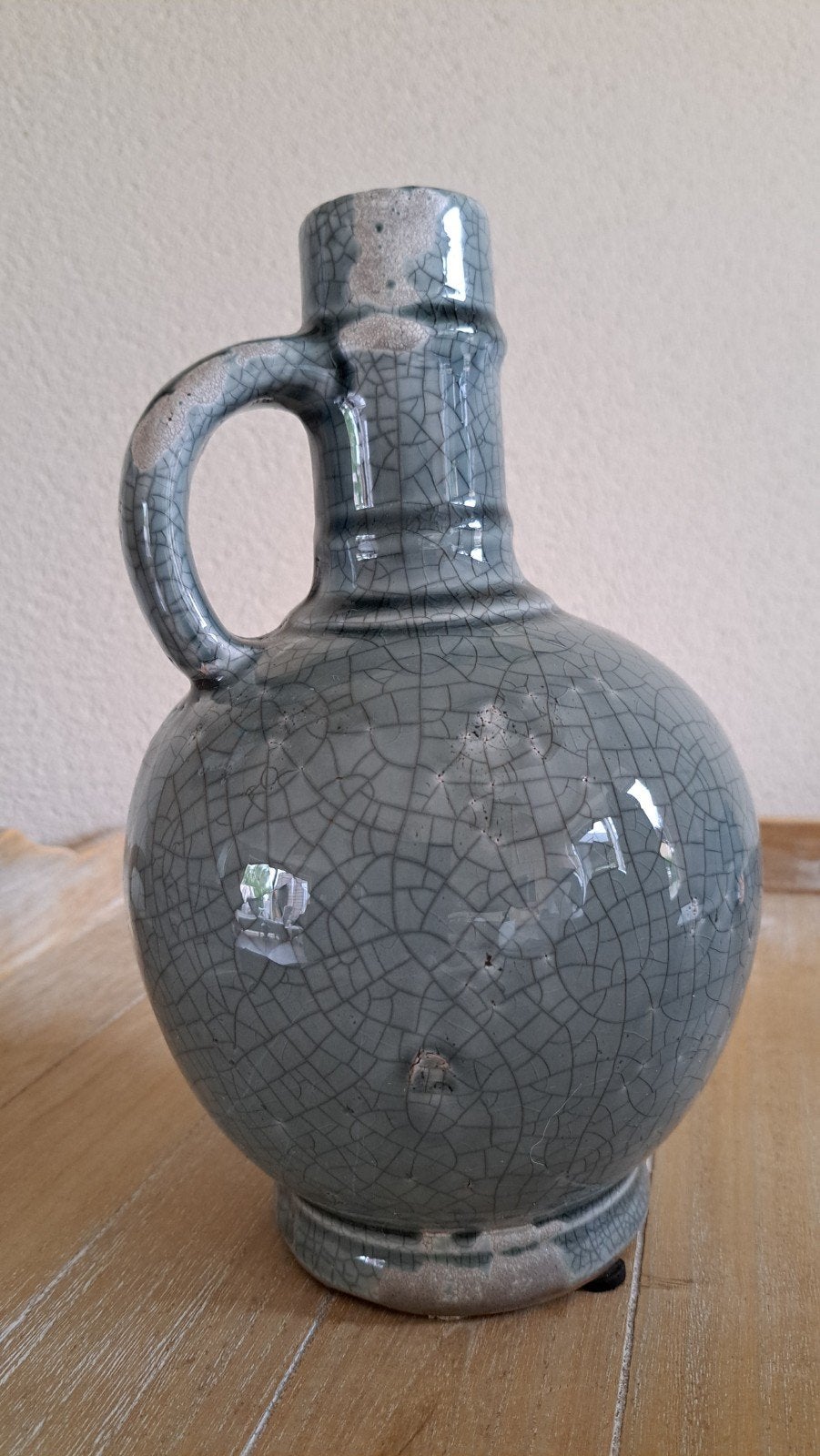 Grijze/blauwe fles/vaas met craquelé, 25 cm hoog, Huis en Inrichting, Ophalen of Verzenden