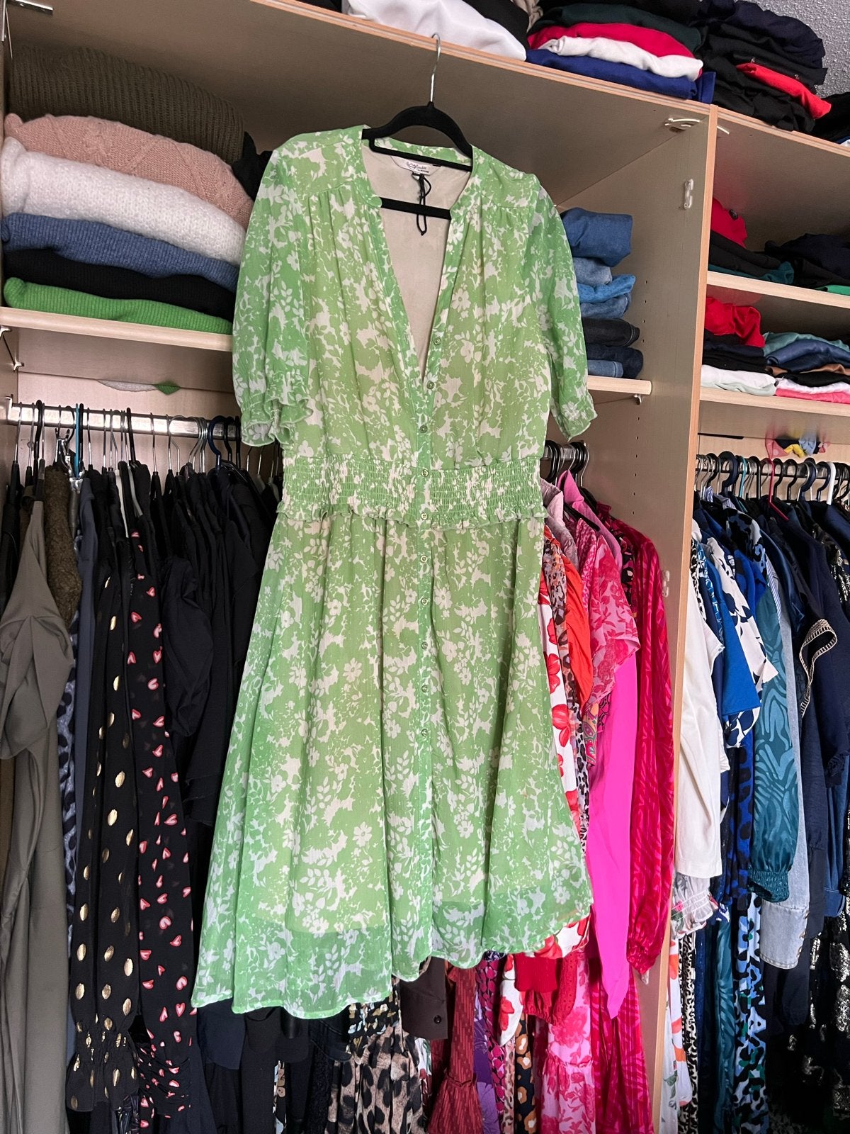 Groene zomerjurk van Miljuschka mt 42 zgan 17,50, Maat 38/40 (M), Ophalen of Verzenden, Zo goed als nieuw, Boven de knie