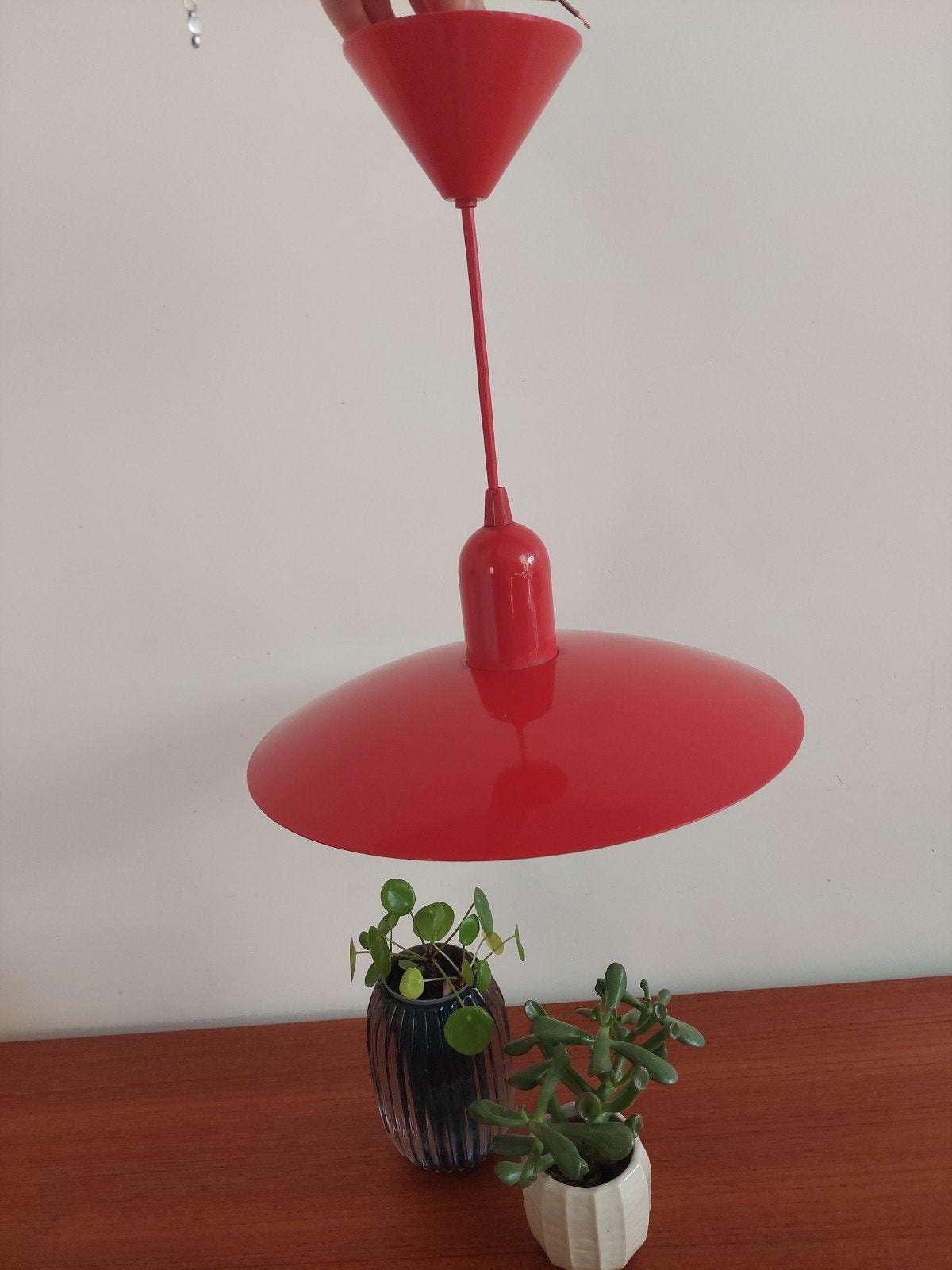 vintage rode hanglamp jaren 70, Gebruikt, ., ., Metaal