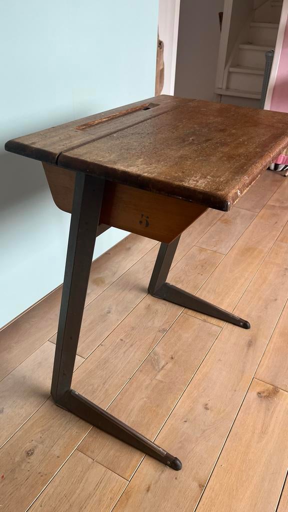 Vintage schoolbankje met opbergruimte, Ophalen