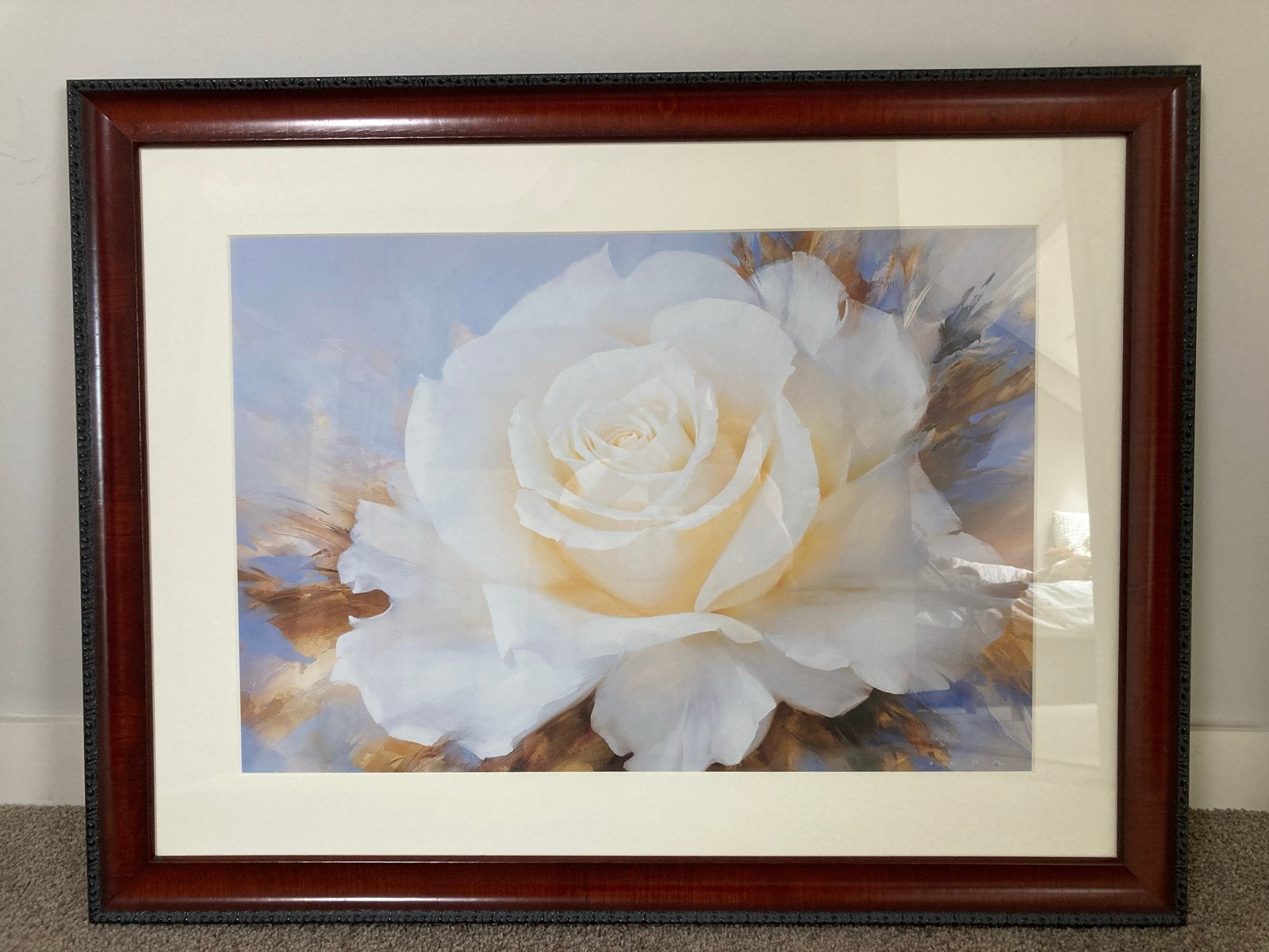Prachtige ingelijste print van een witte roos, Bloemen, Verzenden, Realistisch, Print