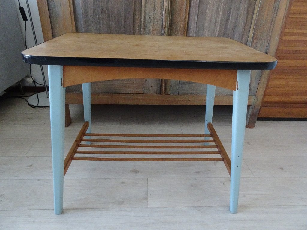 Retro vintage mid century salontafel bijzettafel., Gebruikt, 55 tot 75 cm, Rechthoekig, Hout