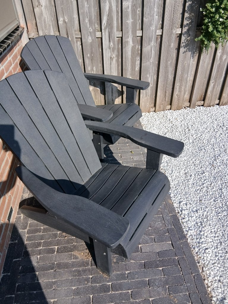 2 zwarte kunststof tuinstoelen, Ophalen, Gebruikt, Kunststof