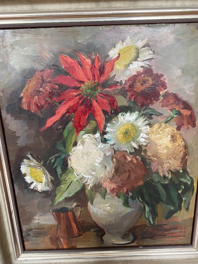 Marie Antonette Eberhard olieverfschilderij bloemstilleven, Antiek en Kunst, Handgeschilderd, Olieverf, Ophalen, Bloemen