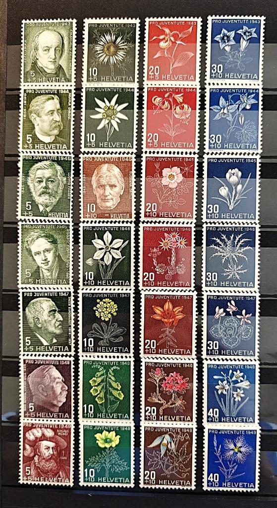 Zwitserland : Pro Juventute Alpenbloemen 1943-1949 postfris, Verzenden