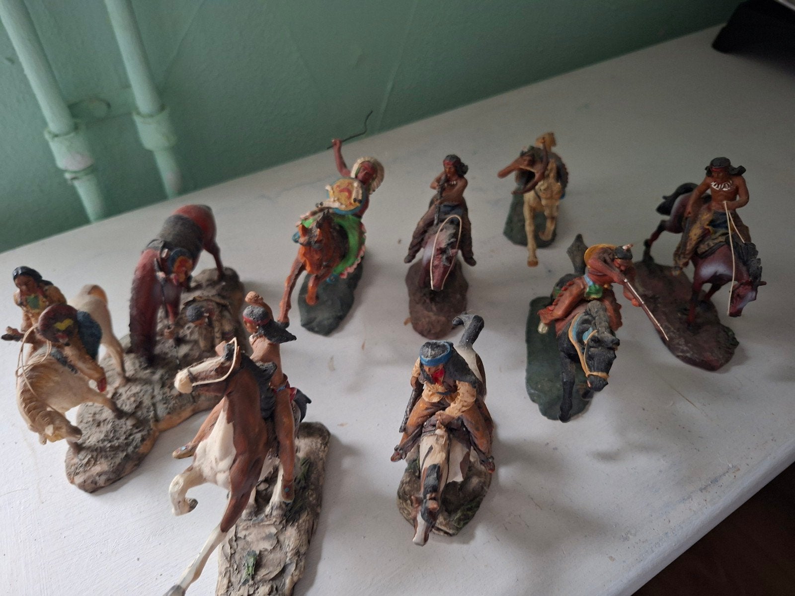 Set van 10 Indianen beeldjes op paarden, 10 cm hoog, Verzamelen, Ophalen of Verzenden, Zo goed als nieuw