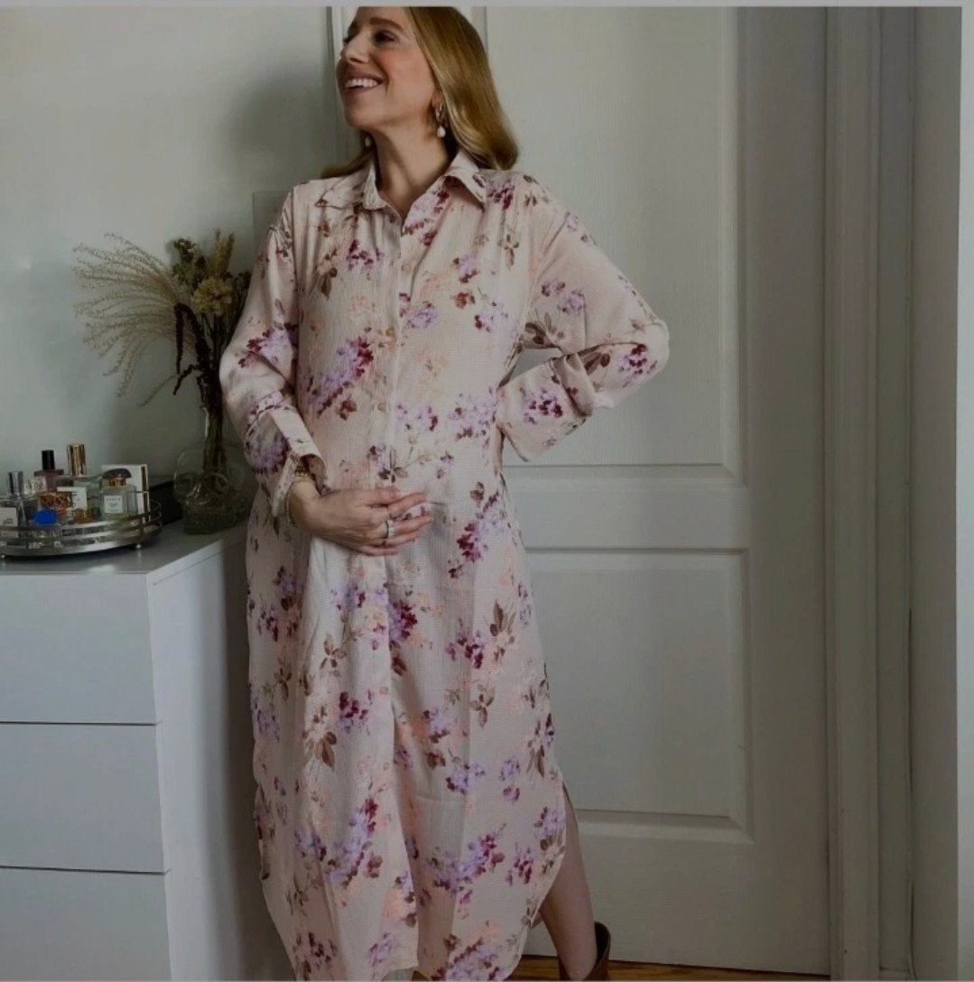 🌸 H&M Zwangerschapsjurk Bloemenprint Maat M/L Nieuw, Kleding | Dames, Maat 38/40 (M), H&M, Jurk, Paars