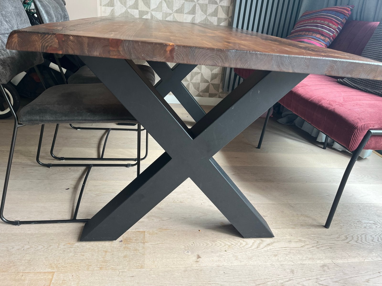 Robuuste X-poten Metaal (zonder houten blad), Ophalen, Gebruikt, 50 tot 100 cm, Zwart staal