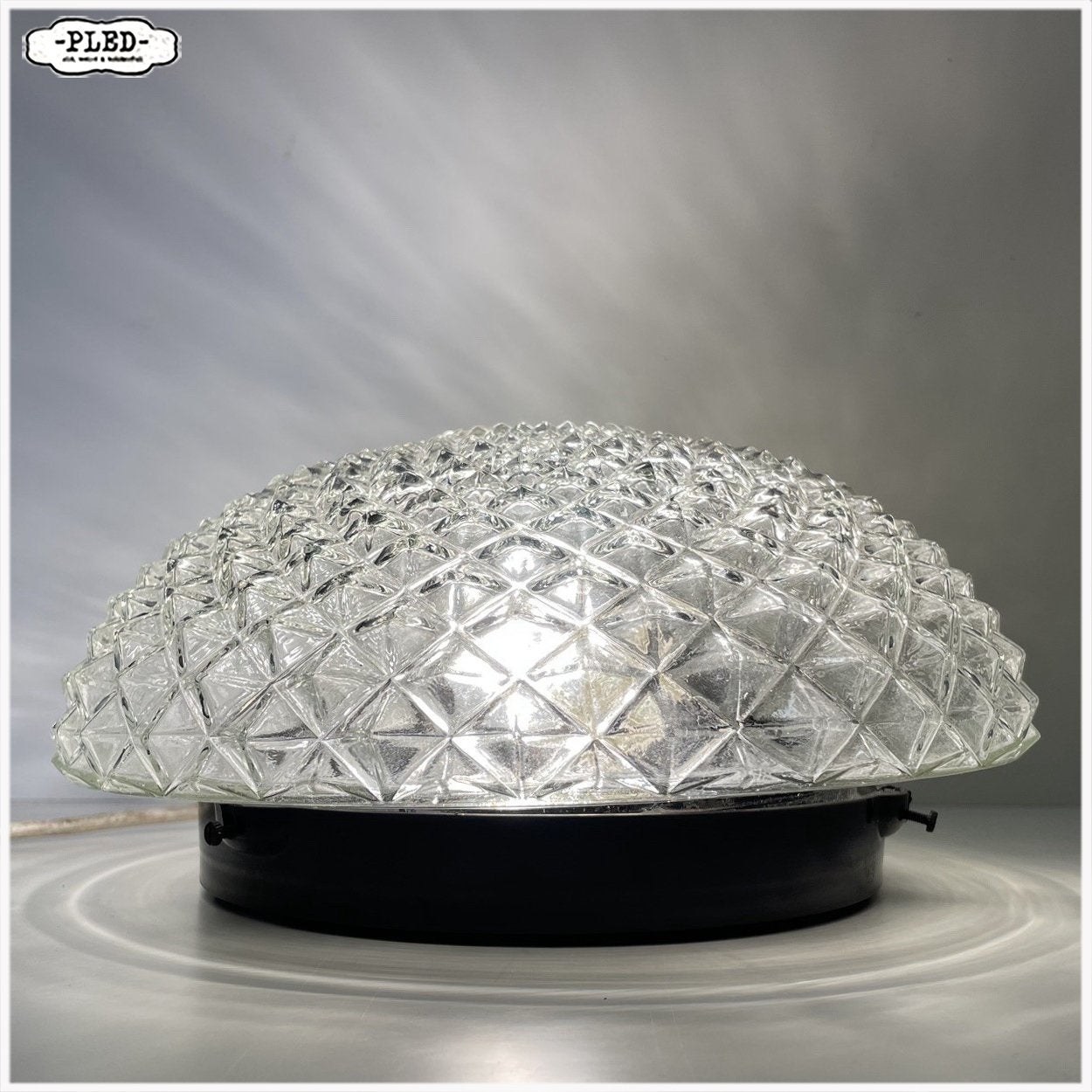 Vintage glazen plafonnière Plafondlamp Lamp, Gebruikt, Vintage, Dimbaar, Glas
