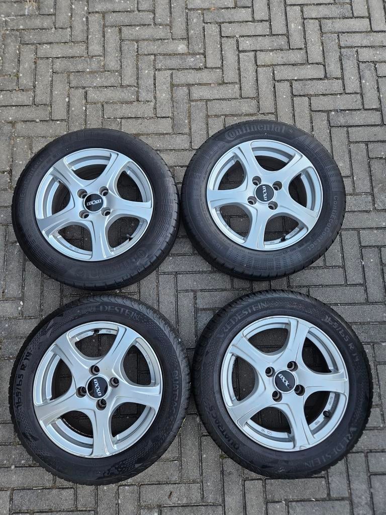 4 aluminium Oxxo velgen met banden Peugeot 107 165x65x14, Auto-onderdelen, Banden en Velgen, Ophalen, 14 inch, Gebruikt, Banden en Velgen
