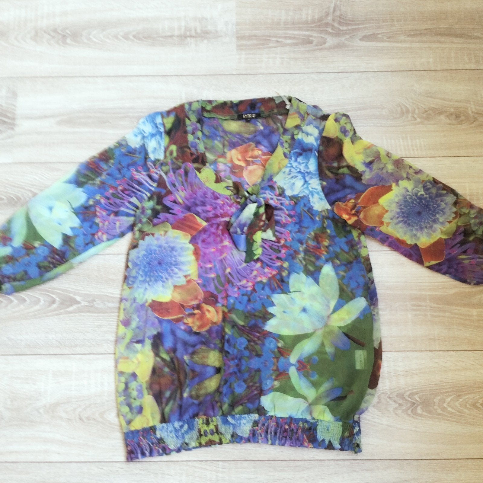 NED tuniek mt m gekleurd polyester 3kwart mouw zgan, Maat 38/40 (M), Overige kleuren, Ophalen of Verzenden, Zo goed als nieuw