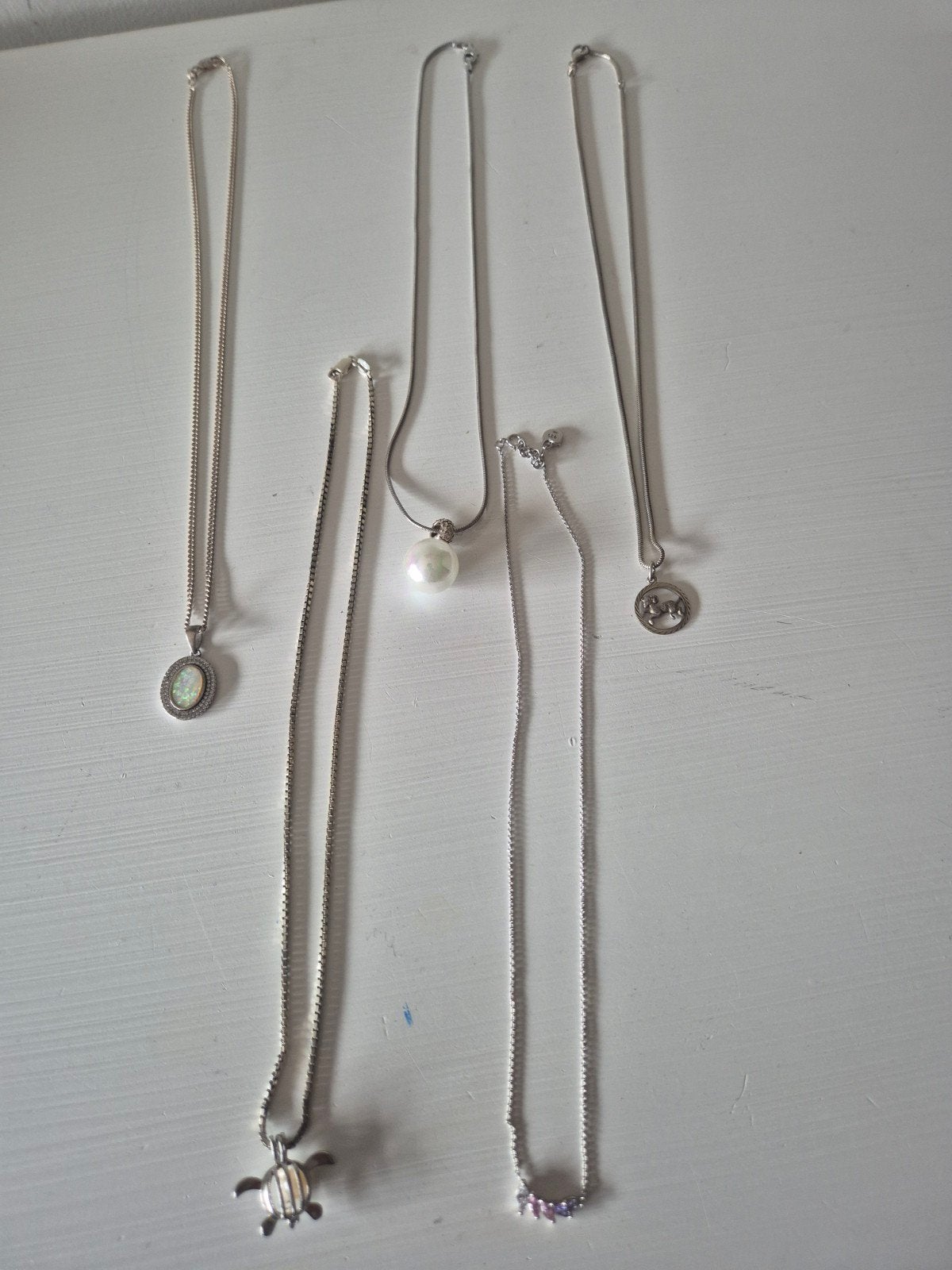 Collectie Zilveren kettingen met diverse hangers, Gebruikt, Ophalen of Verzenden, Met edelsteen, Zilver