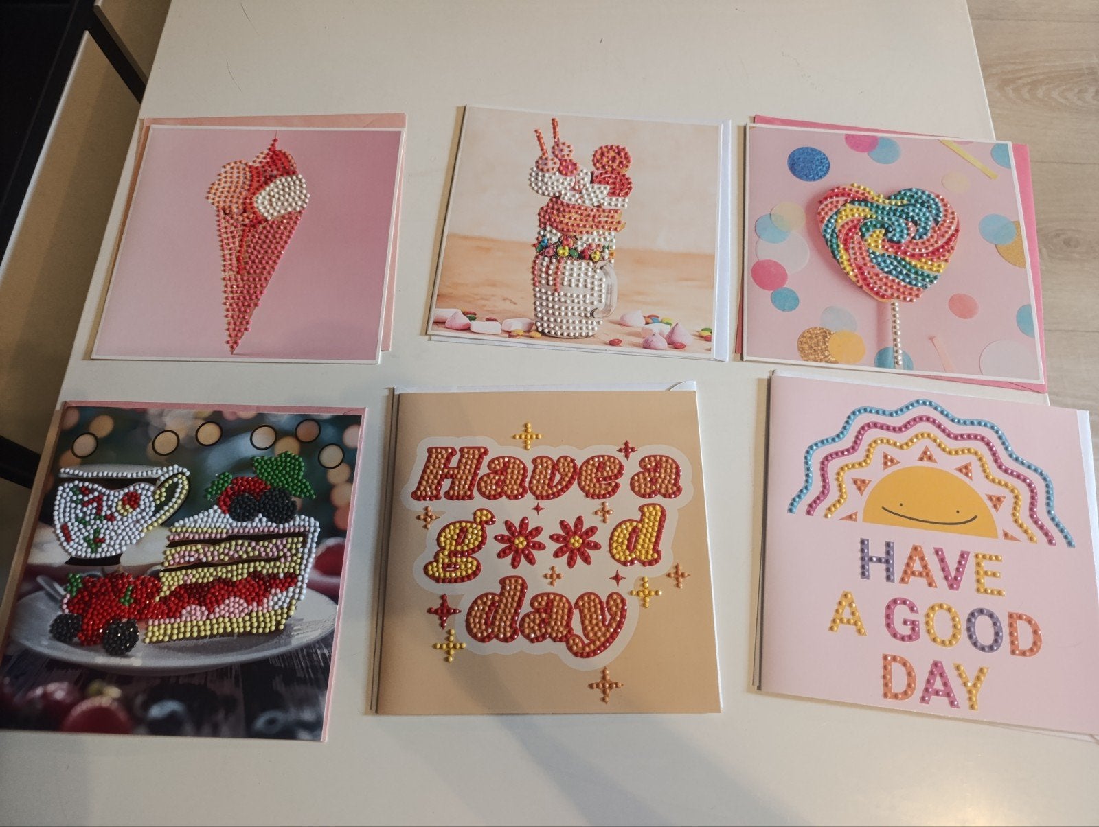 6x eten/ good day diamond painting kaarten, Diversen, Ophalen, Zo goed als nieuw