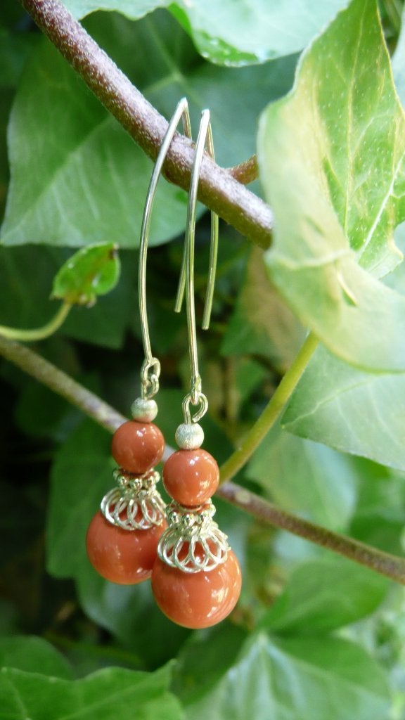 Oorbellen Coral Swarovski swarovski parels-kraaltje zilver, Hangers, Nieuw, Oranje, Zilver