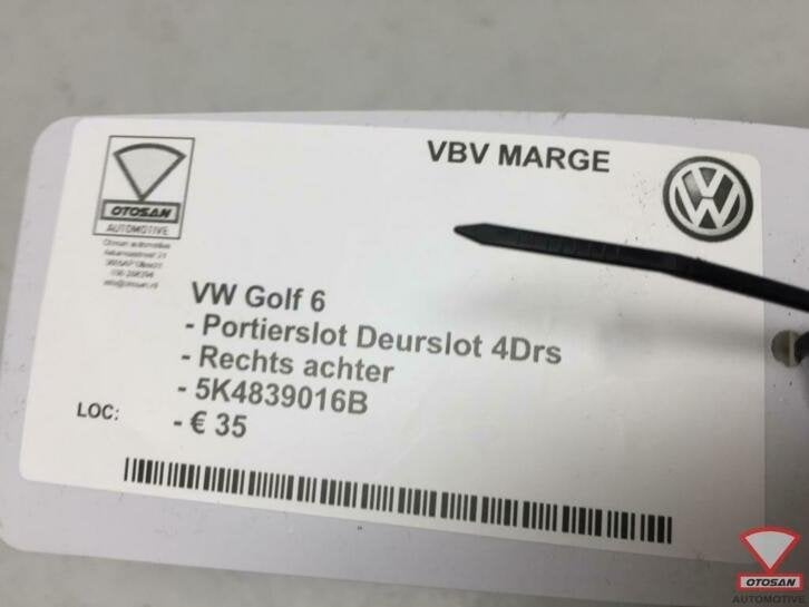 vw golf 6 slotmechaniek portierslot rechts achter 5k4839016b, Gebruikt, Volkswagen, Volkswagen AG, Achter