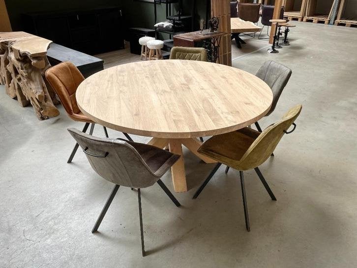Ronde eettafel | Massief eiken | Ø 40 / 220 cm | 40 mm dik, Niet ingevuld, 100 tot 150 cm, Verzenden, Eiken