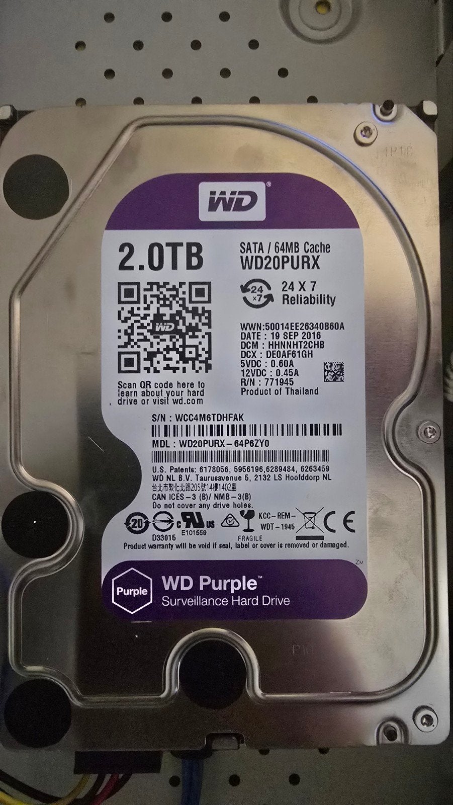 WD Purple 2TB, Computers en Software, Intern, 2TB, Gebruikt, Desktop