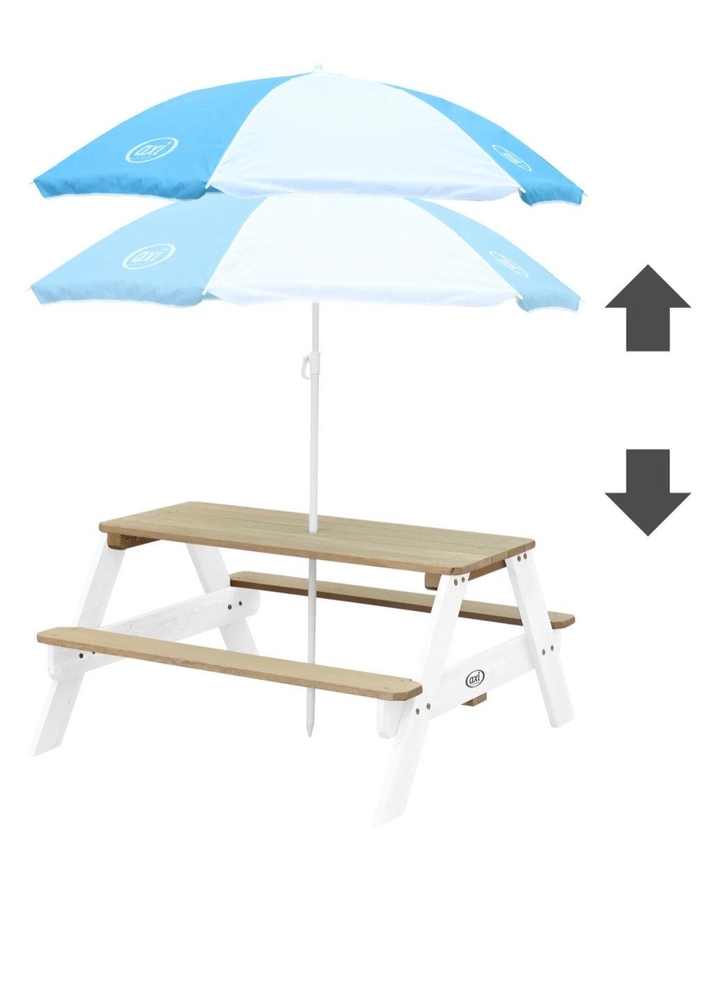 Axi Kinder Picknicktafel Blauw Wit met Parasol - Nieuw!, Kinderpicknicktafel, ., Nieuw, Ophalen of Verzenden