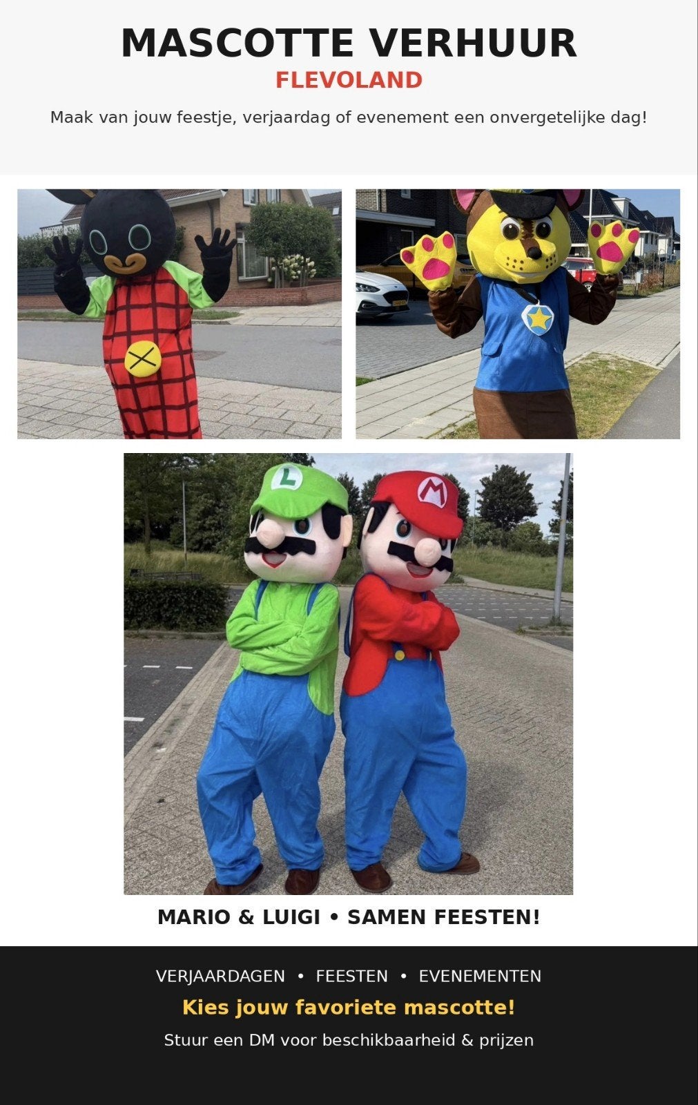 Mascotte verhuur, Ophalen, Verjaardag