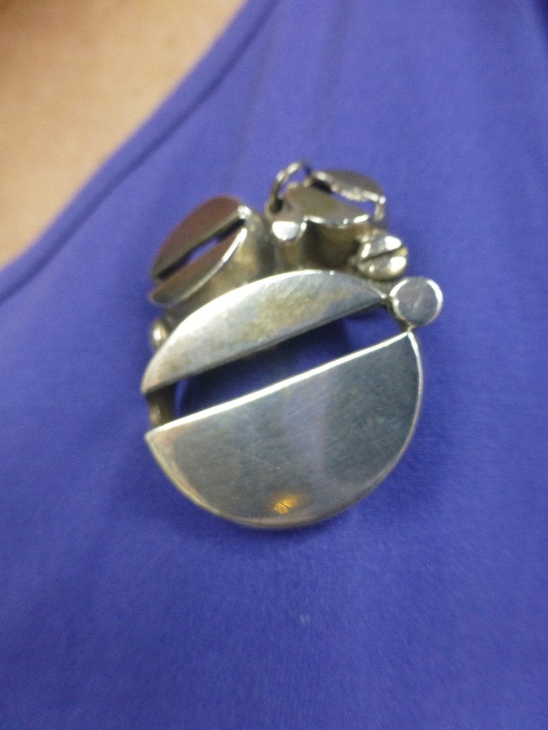 Modernist Zilveren Hanger/Broche Geometrische Sculptuur, Verzenden, Zilver, Broche