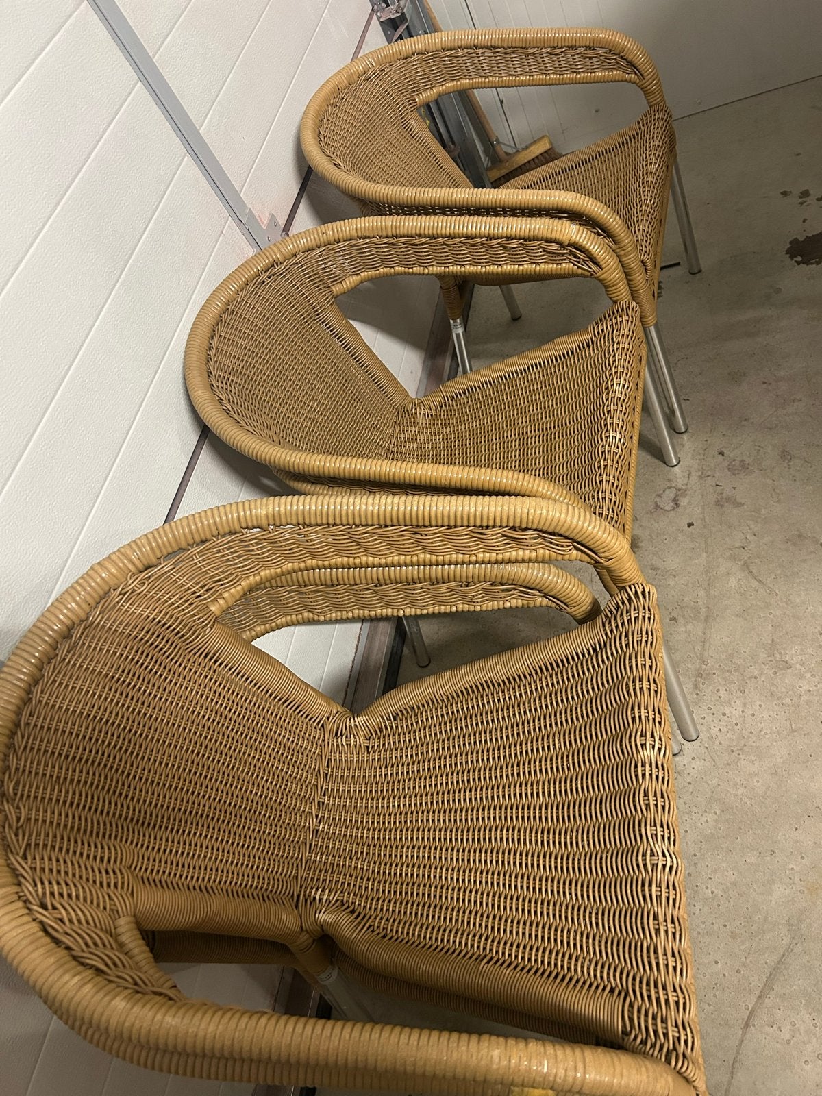 Set van 4 rieten tuinstoelen, Ophalen, Gebruikt, Rotan, Stapelbaar